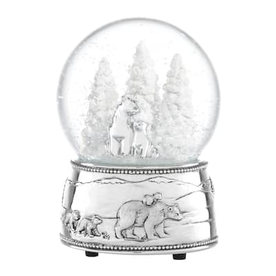 Reed And Barton North Pole Bound Polar Bear & Cubs Musical Snow Globe