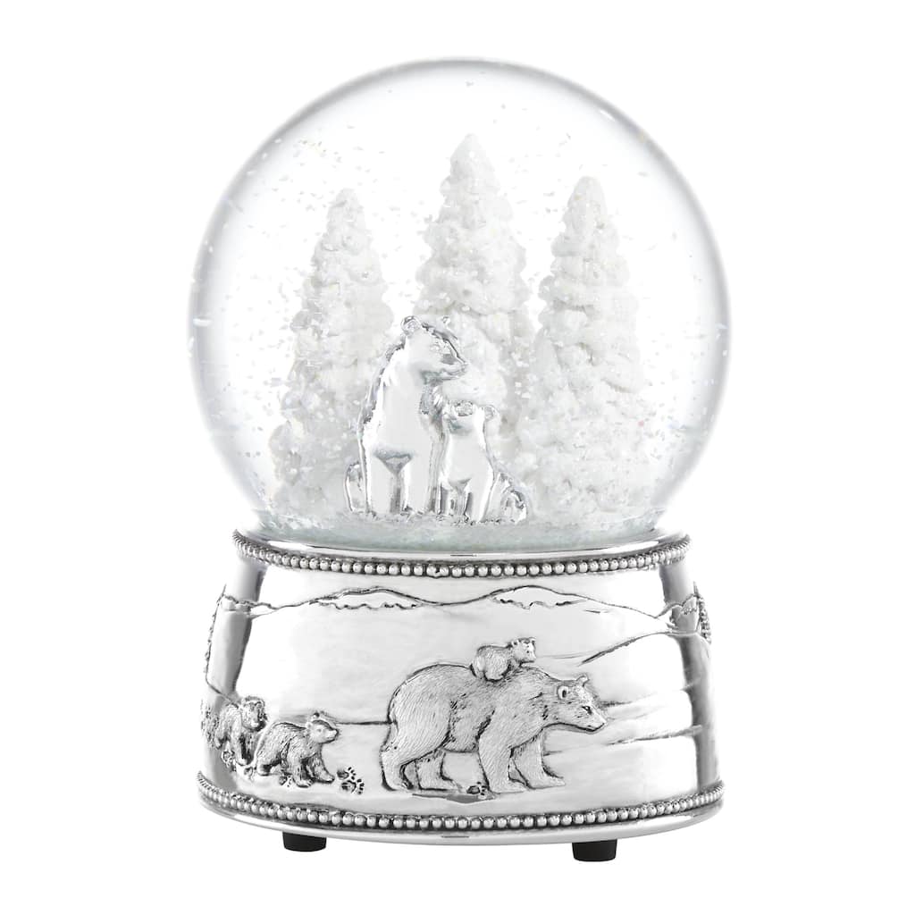 Reed And Barton North Pole Bound Polar Bear & Cubs Musical Snow Globe
