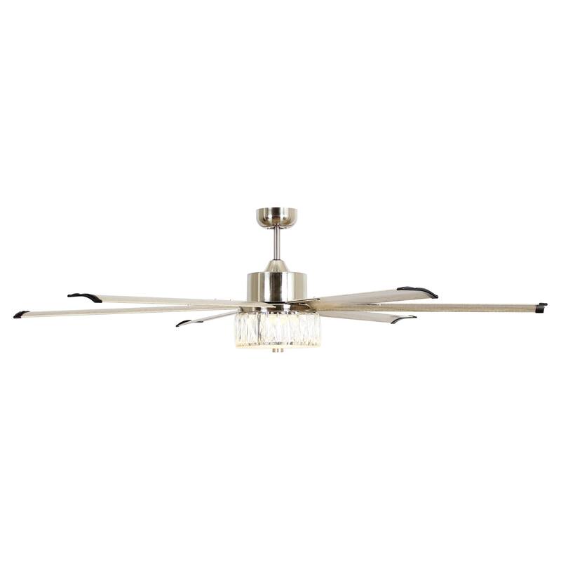 65" Aluminum 6-Blade Modern Crystal LED Ceiling Fans with Light and Remote