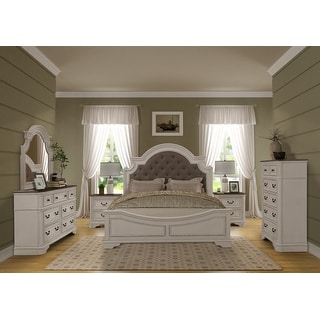 Louis Philippe III White Eastern King Panel Bed w/Dresser and Mirror  Brotherly Furniture
