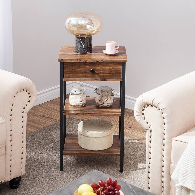 Javlergo Nightstand with 1-Drawer and 3-tier Wood Storage Shelf