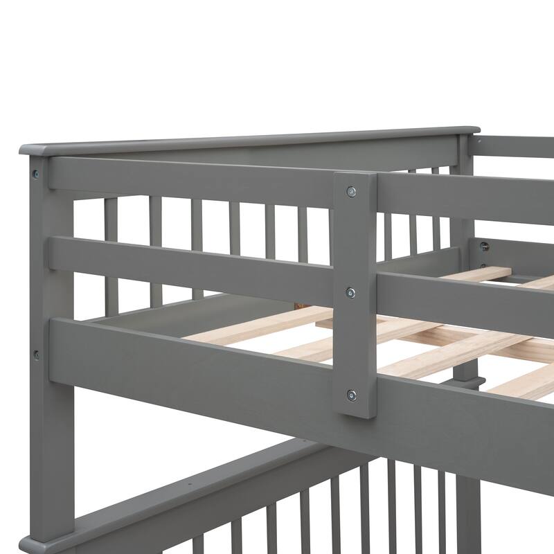 Full Bunk Bed with Storage Stairs and 300lb Capacity, Convertible to 2 Beds, Solid Wood Frame