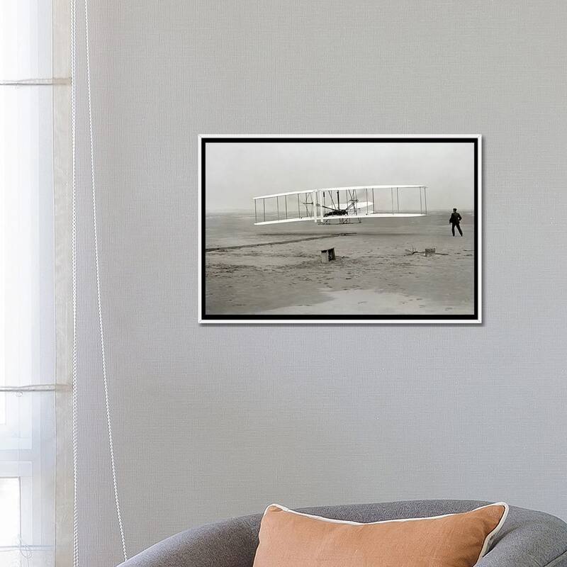 iCanvas "The Wright Brothers - First Flight" by Kitty Hawk Framed Canvas Print