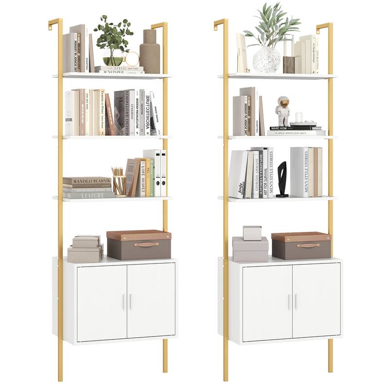 Gymax 2PCS 72.5'' Tall Bookshelf 5 Tier Wall Mount Ladder Bookcase w/ - White