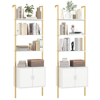 Gymax 2PCS 72.5'' Tall Bookshelf 5 Tier Wall Mount Ladder Bookcase w/