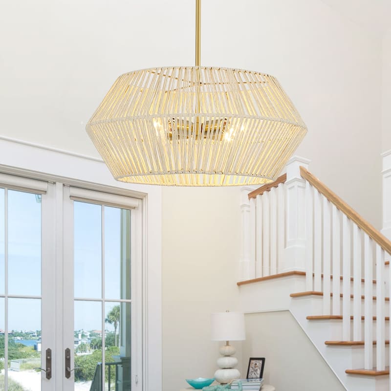 4-Light Bohemian Hand Woven Geometric Chandelier - 22 in. W