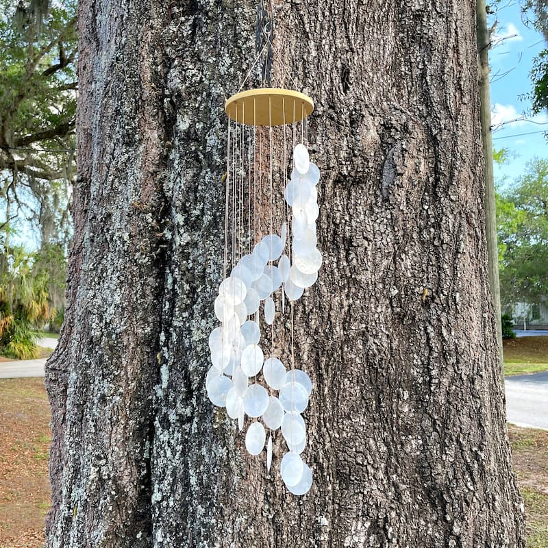 Set Of 2 White Capiz Shell Wind Chimes Elegant 29-Inch Hanging