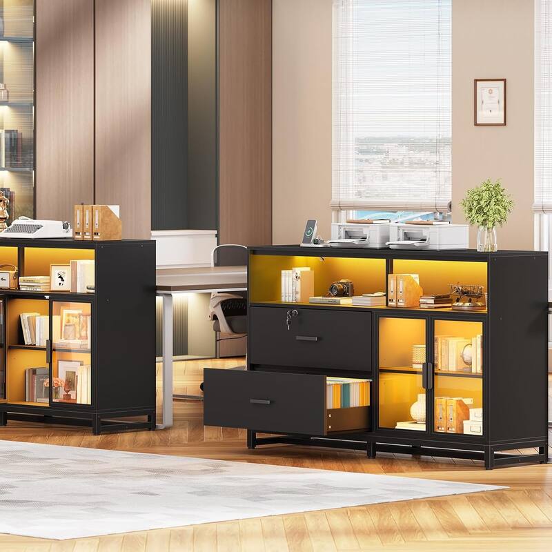 59" LED File Cabinet 2 Drawers Filing Cabinets Legal/Letter/A4 File