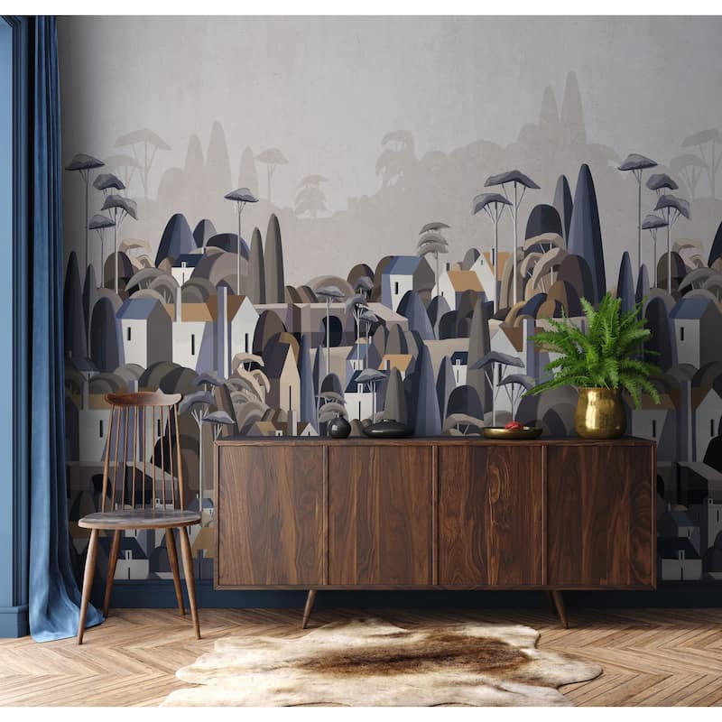 Moody Village Landscape Wallpaper Mural