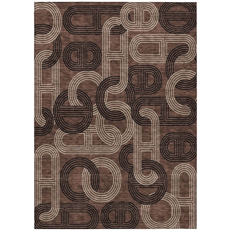 Machine Washable Indoor/ Outdoor Contemporary Geo Chantille Rug