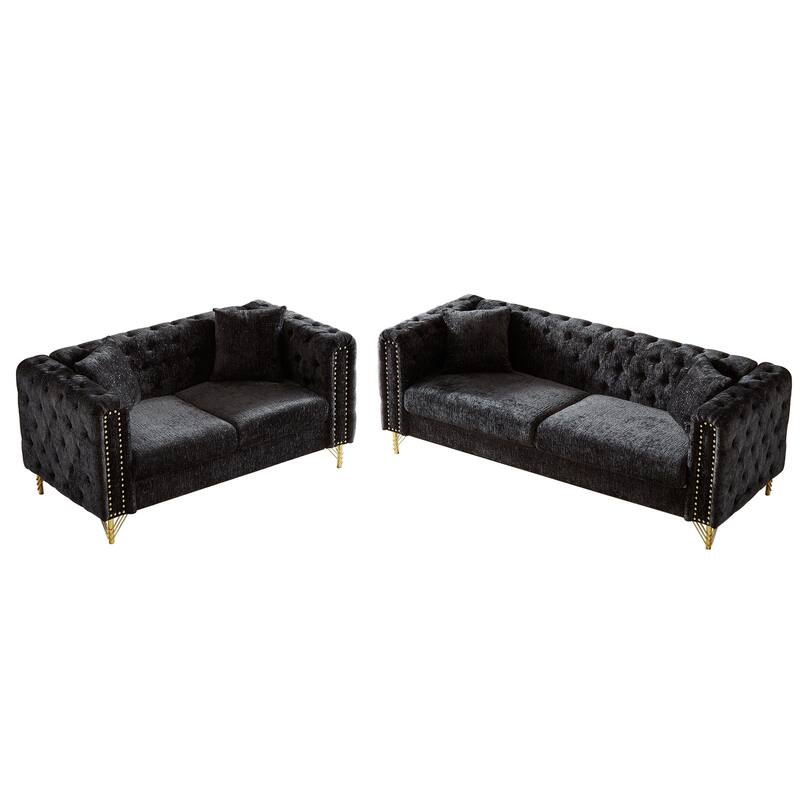 5-Seater Modern Chenille Sofa, Button Tufted with Metal Legs and Nailhead Trim