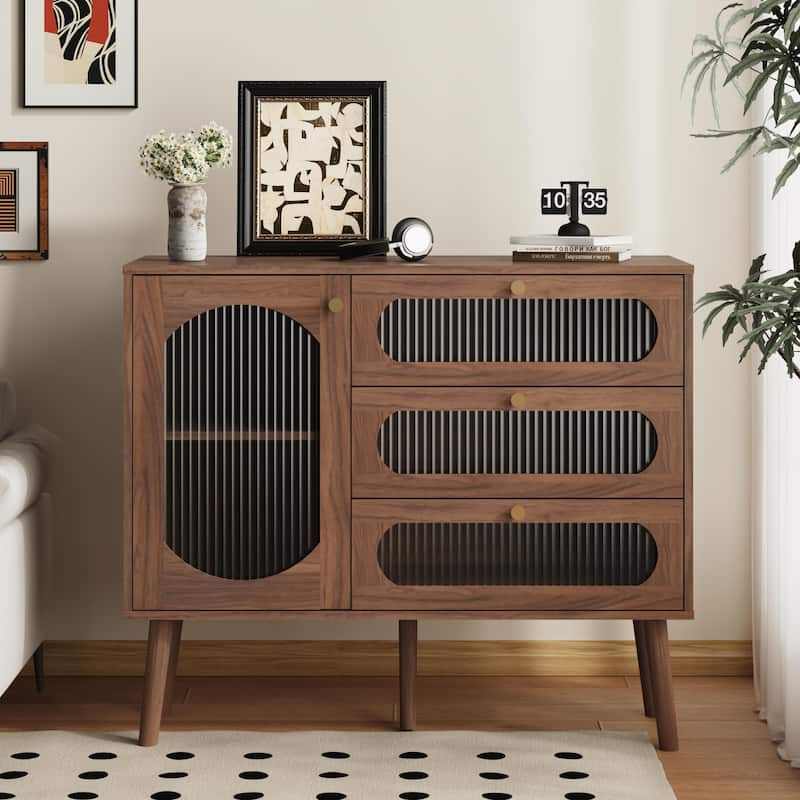 Accent Cabinet with 3 Drawers and Door, Wooden Storage Cabinet with Shelves, Sideboard for Living Room, Entryway, Natural - Natural