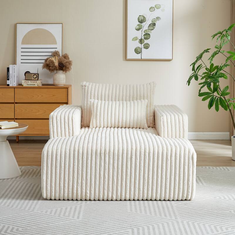 Oversized Corduroy Lounge Chair with Pillow Support - Sofa, Sleeper Couch, Chaise, Ottoman Bench