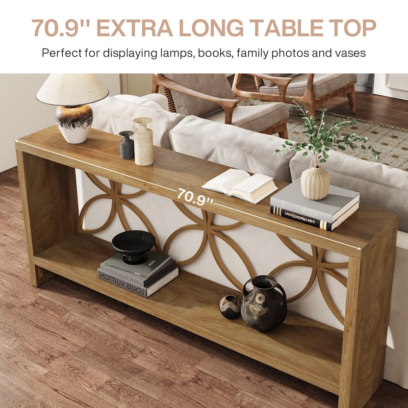 70.9 Inches Narrow Sofa Table, 2-Tier Console Table with Storage