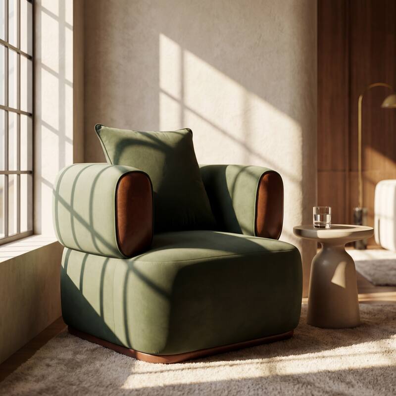 Christopher Knight Home Elyndor Velvet and PU Lounge Chair with Wrap-Around Backrest - 1 Piece - Sage