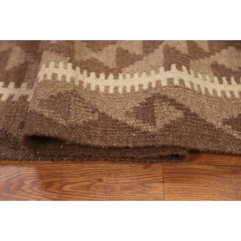 Geometric Kilim Reversible Area Rug Flat-weave Tribal Wool Carpet - 6'9" x 9'6"