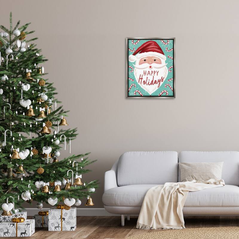 Stupell Jolly Santa & Candy Canes Framed Floater Canvas Wall Art Design By Elizabeth Tyndall