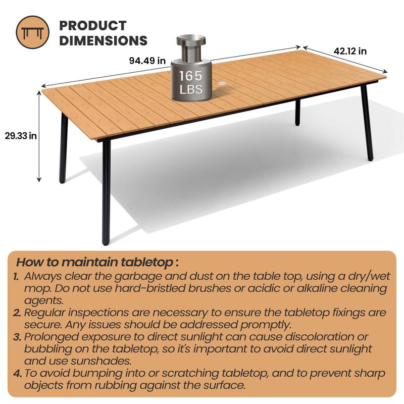 Outdoor Patio Rectangle Aluminum Dining Table with Umbrella Hole