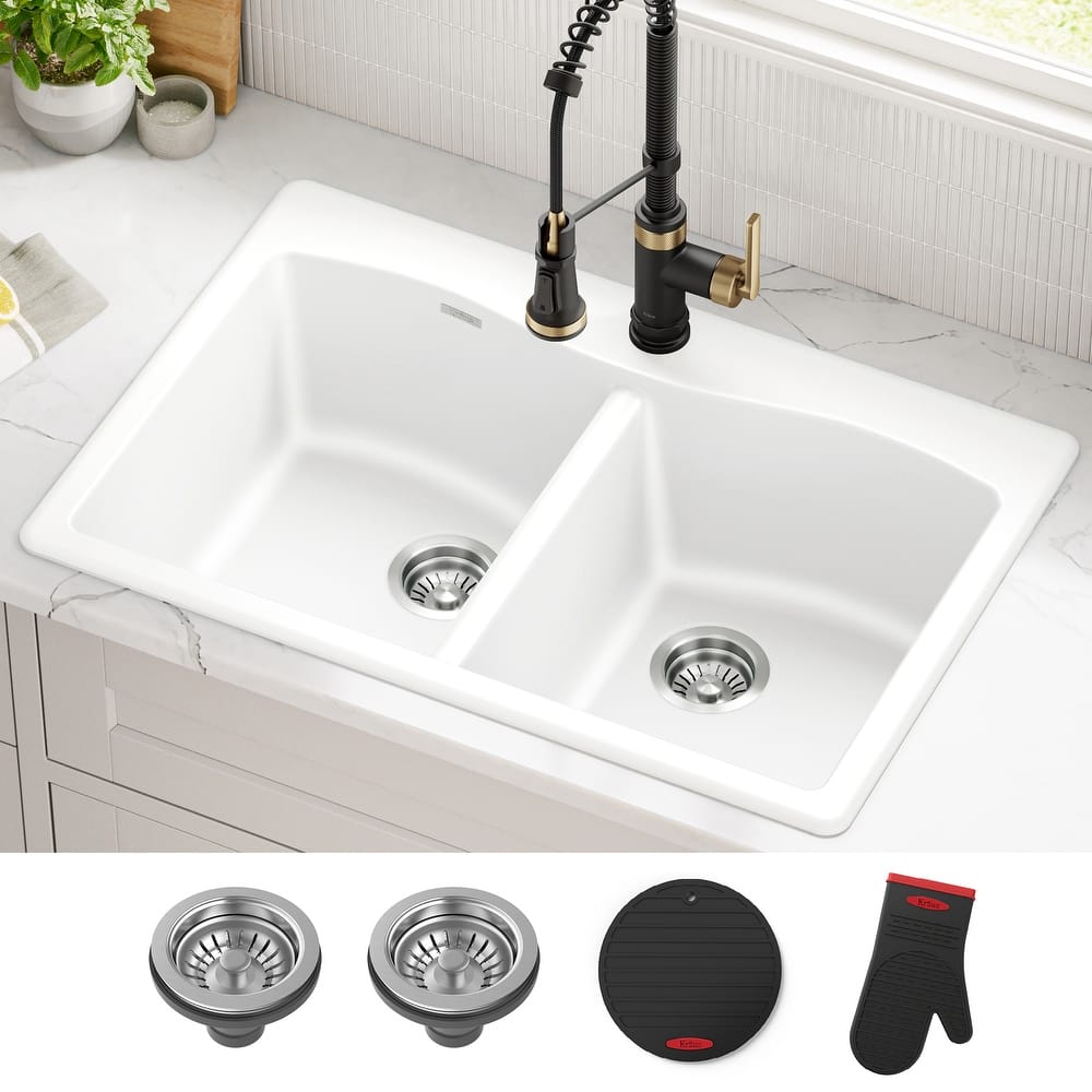 KRAUS Forteza Granite 33 inch 50/50 Undermount Drop-in Kitchen Sink