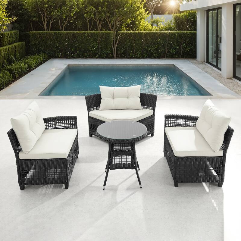 Corvus Fife 4-piece Outdoor Wicker Sectional Set with Round Glass Table