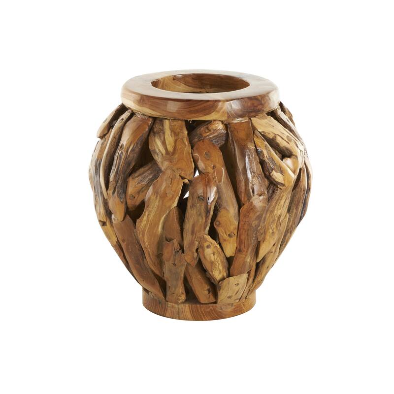 Teak Wood Handmade Live Edge Tree Branch Pot Decorative Vase - Brown - Roche River Decor