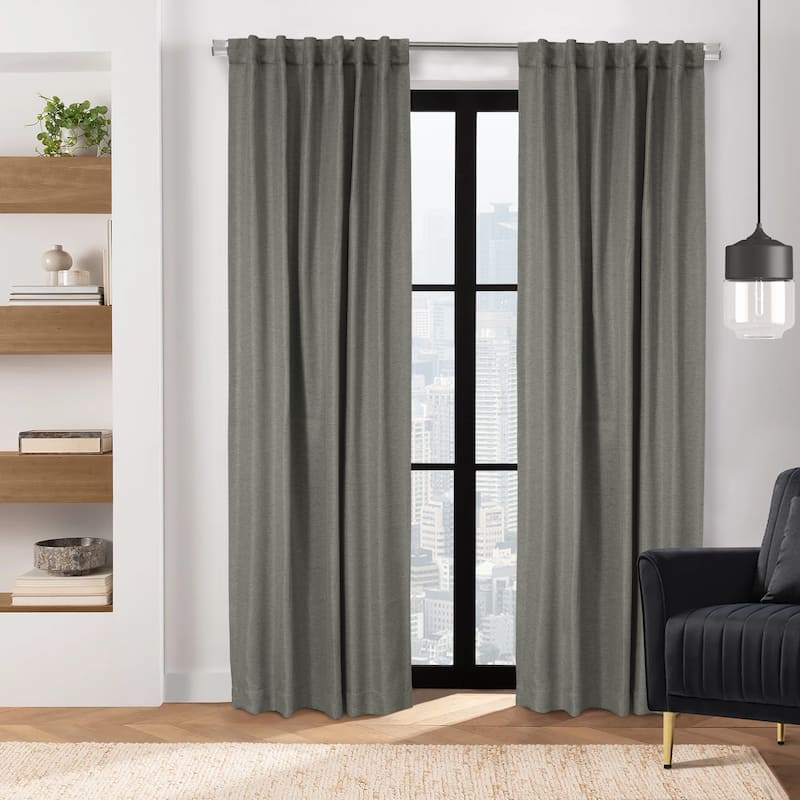 Galati Room Darkening Dual Header Herringbone Curtain Panel - 52" x 108" - Charcoal