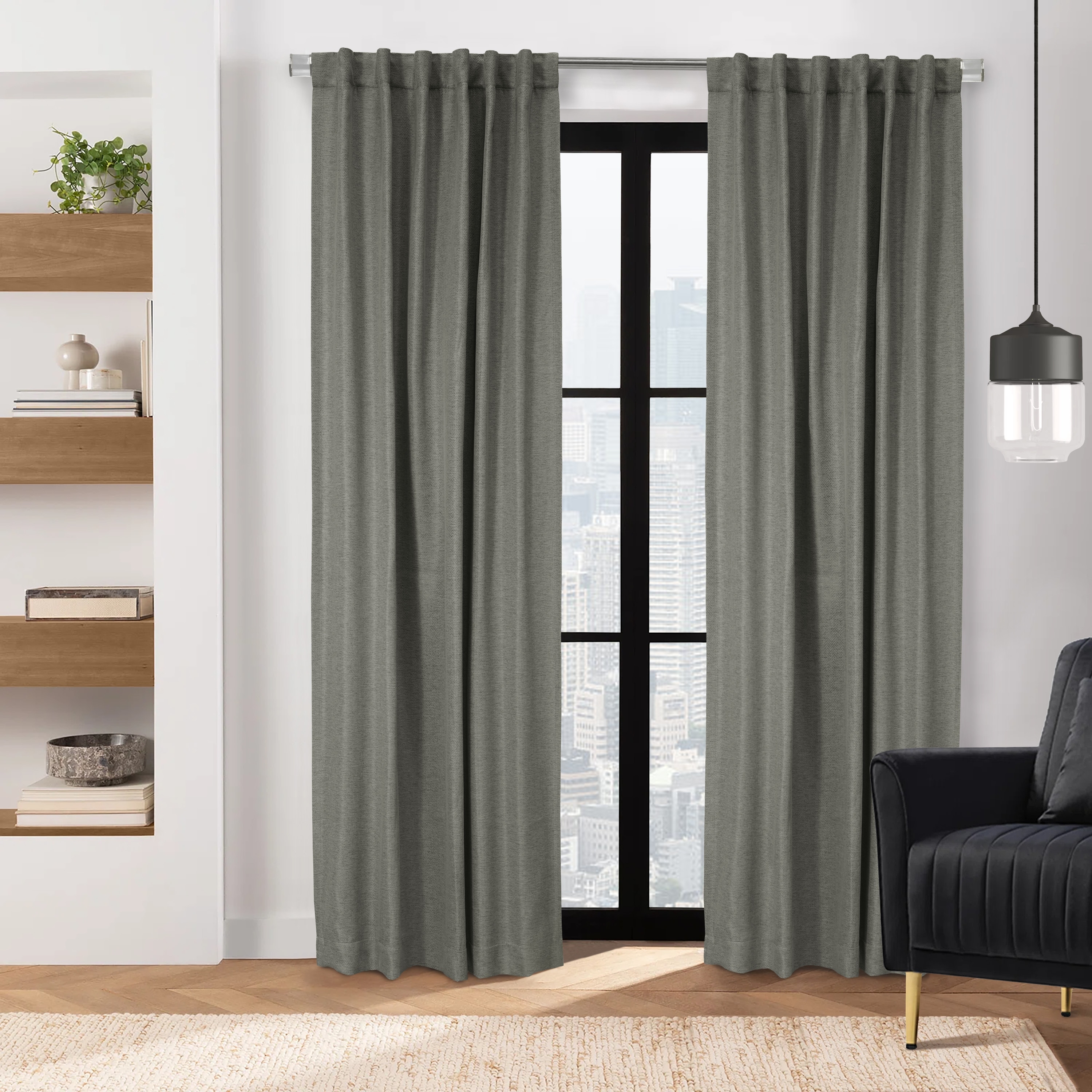 Galati Room Darkening Dual Header Herringbone Curtain Panel