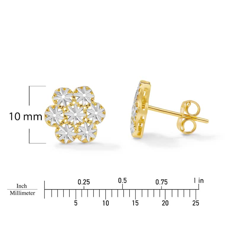 Clover 14K Two-Tone Gold Diamond-Cut Floral Stud Earrings