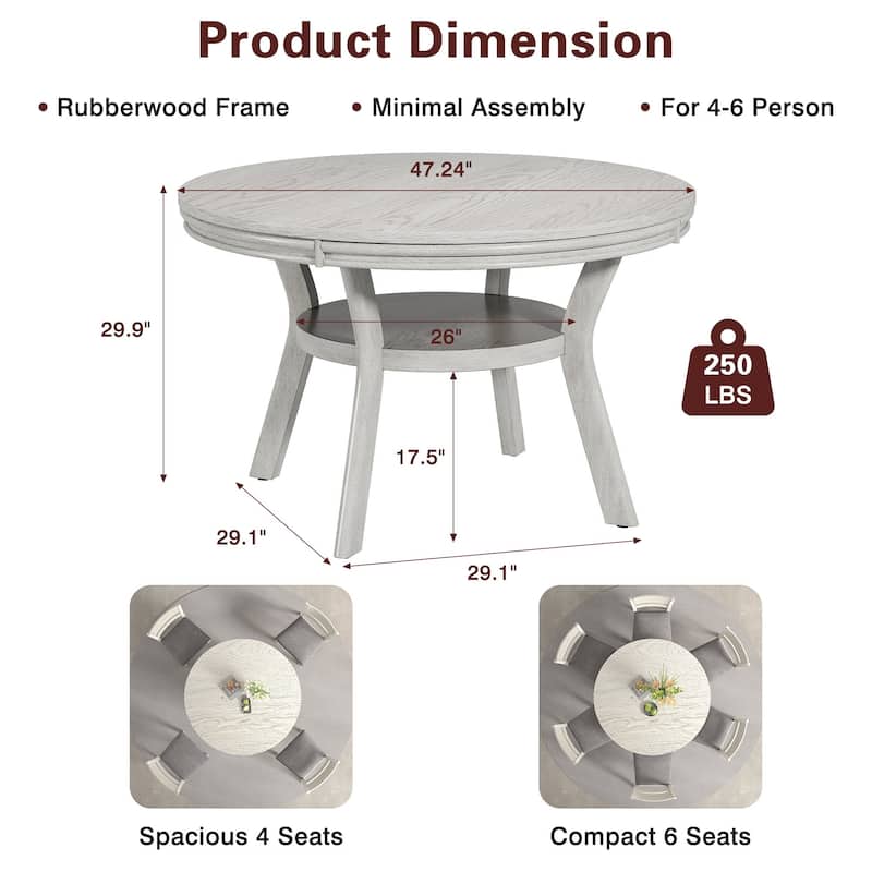 Javlergo Round Dining Table and Chairs Set for 4-8,Modern Kitchen Round Dining Table Set with Removable Leaves Space Saving