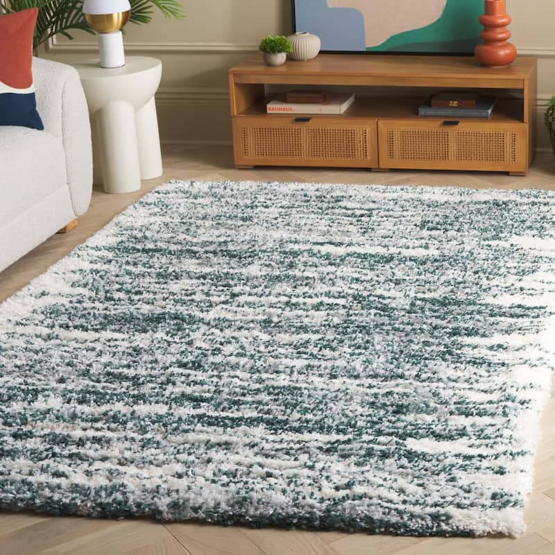 SAFAVIEH Fontana Shag Fatema Modern Abstract 2-inch Thick Rug - 10' x 14' - Green/Ivory