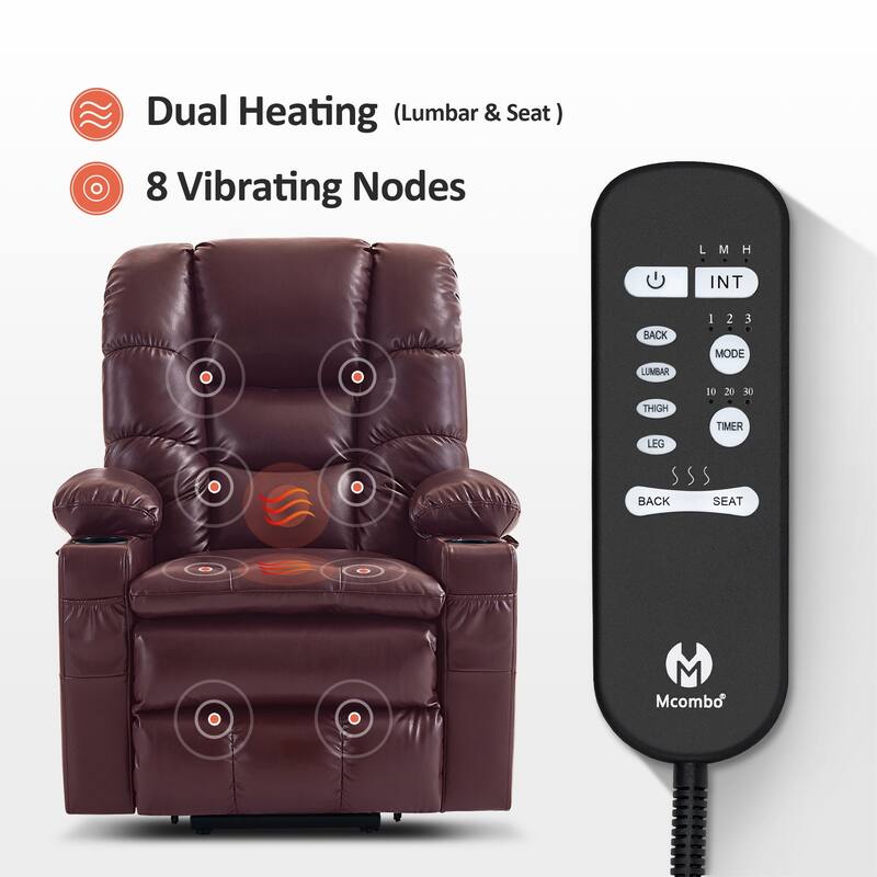 MCombo Large Dual Motor Power Lift Recliner Chair with Massage and Dual Heating for Elderly People, Faux Leather 7634