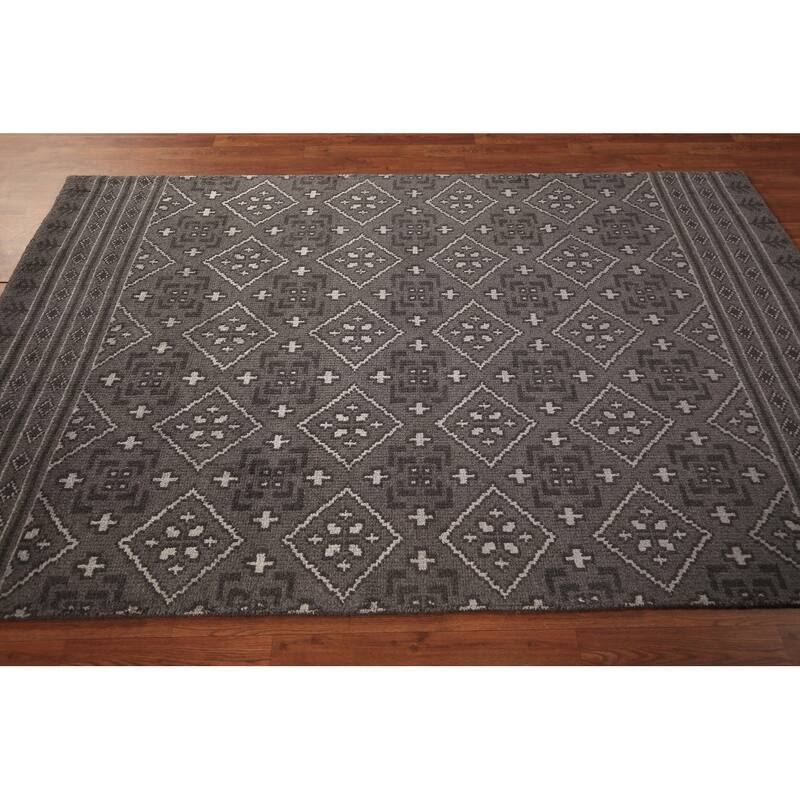 Geometric Trellis Moroccan Oriental Area Rug Hand-Knotted Wool Carpet - 5'1" x 7'11"