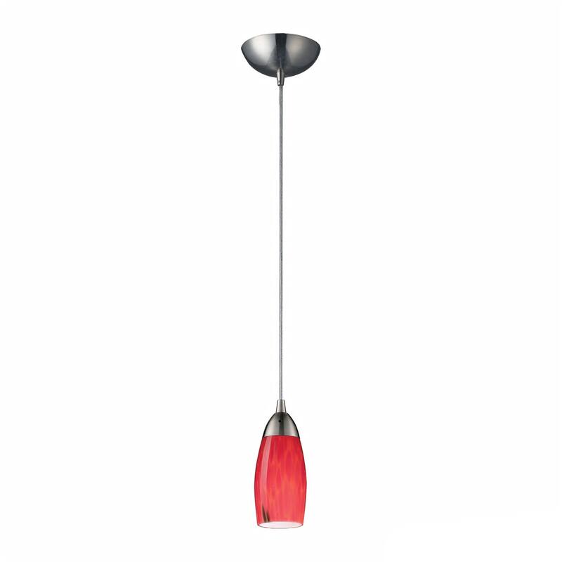 Elk Home Milan Satin Nickel With Multicolored Glass 1 Light Pendant - Fire Red Glass