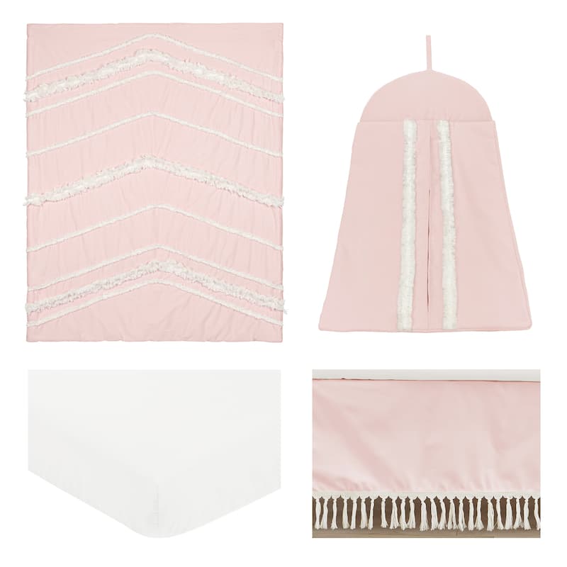 Sweet Jojo Designs Blush Pink Bohemian Boho Chic Girl 4p Nursery Crib Bedding Set Farmhouse Shabby Designer Elegant Geometric