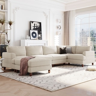 Corduroy Modular Sectional Sofa with Ottoman Convertible to Bed