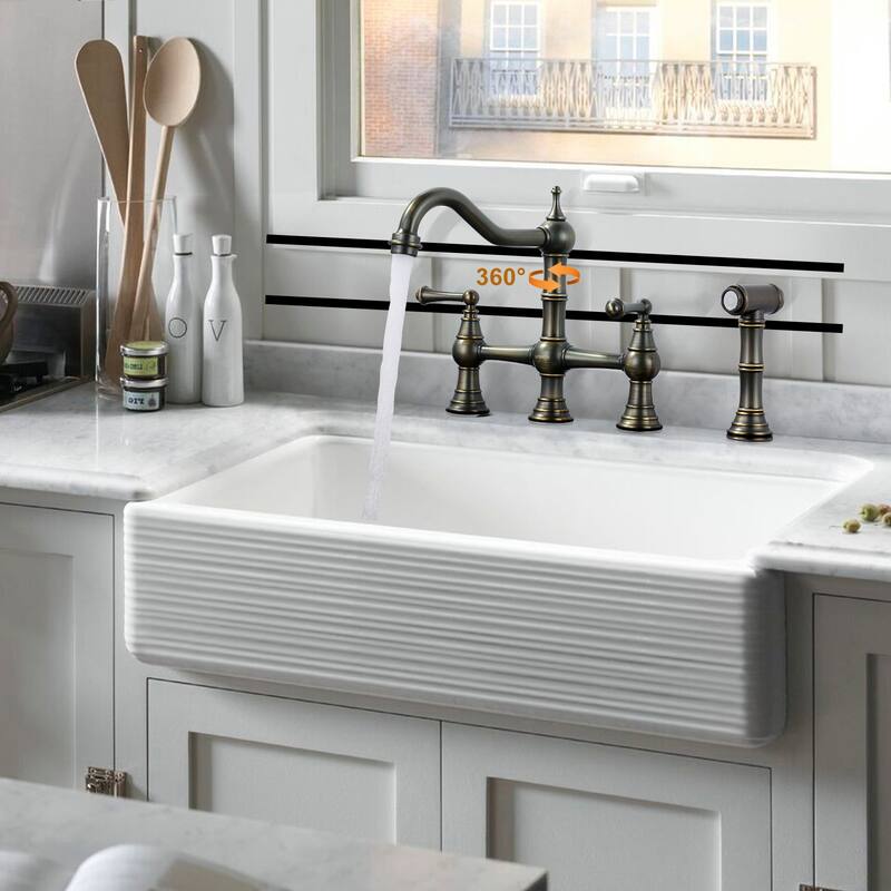 WOWOW Double Handle Bridge Kitchen Faucet with Side Sprayer