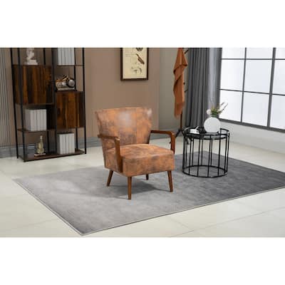 Coffee 26.38" Microsuede Accent Chair with Wood Frame