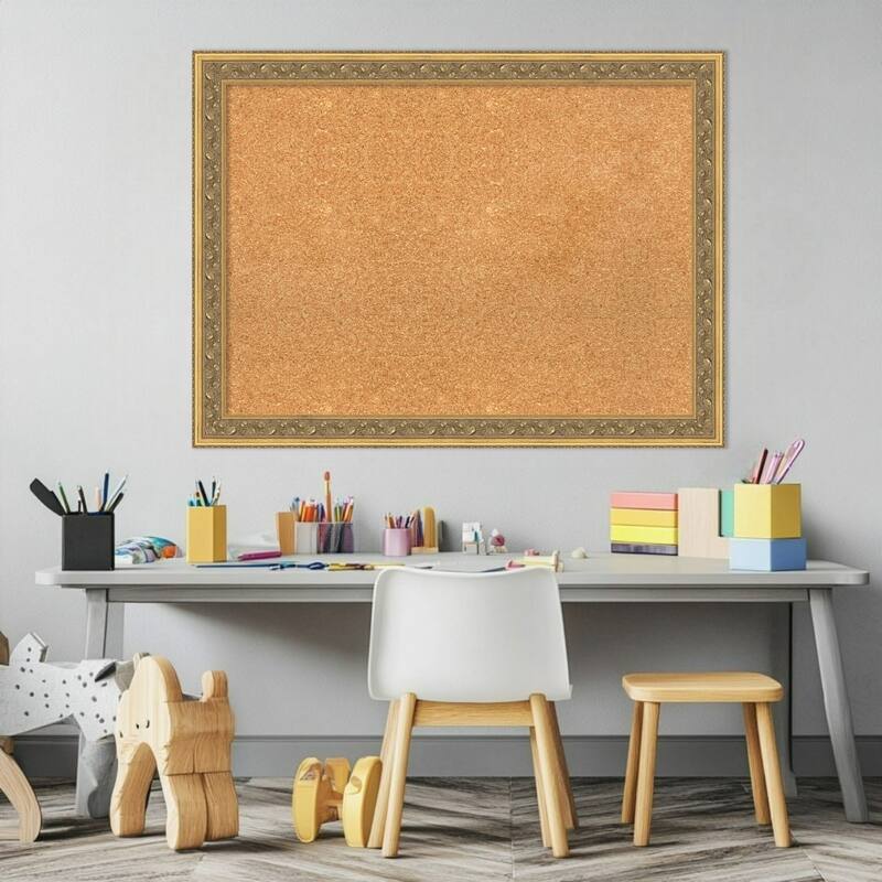 Carter Dark Gold Wood Framed Cork Board - Bulletin Board, Organization Board, Pin Board