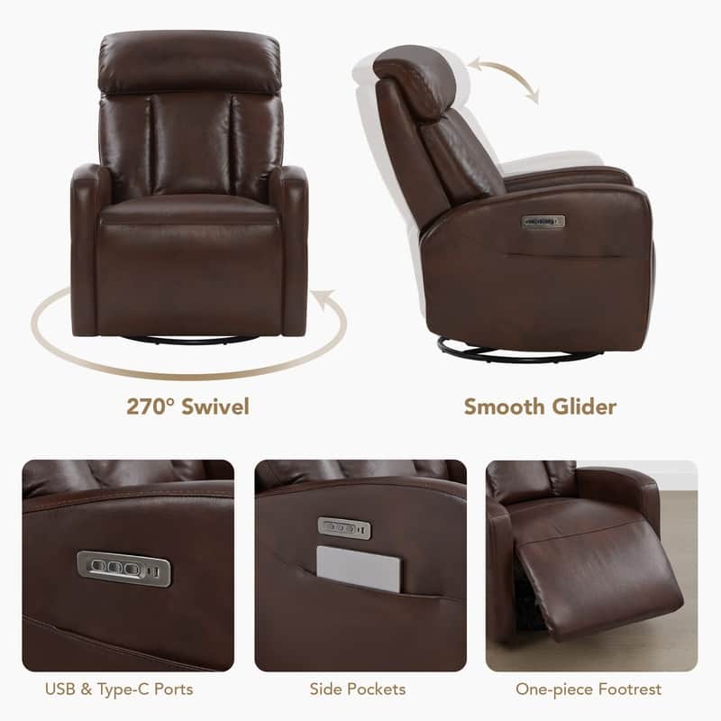 Kinsley Triple Motor Leather Power Swivel Recliner with Adjustable Lumbar