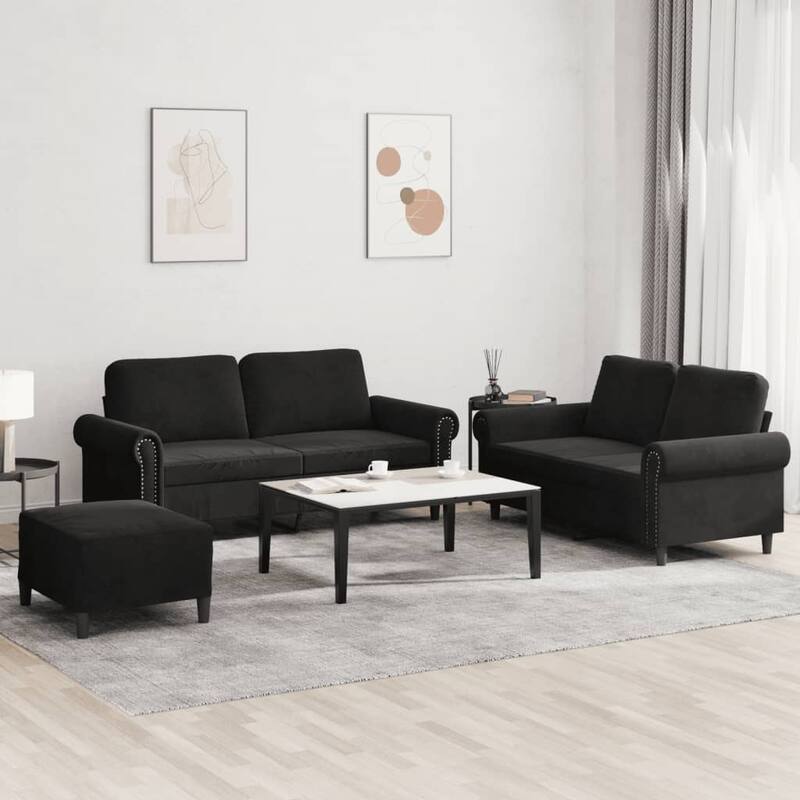 vidaXL Sofa Set Black Velvet (100% polyester), metal, textilene, plywood - 30.3 x 67.7 x 31.5 in