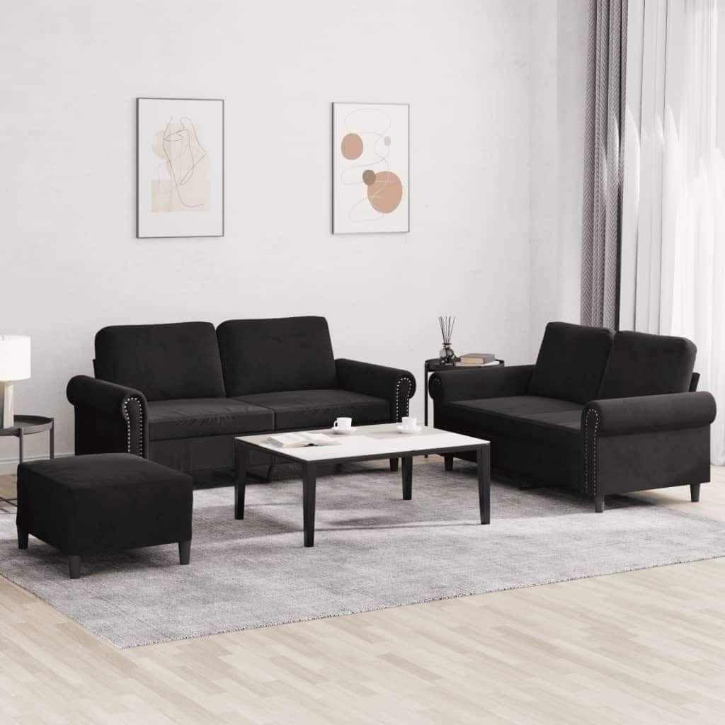 vidaXL Sofa Set Black Velvet (100% polyester), metal, textilene, plywood - 30.3 x 67.7 x 31.5 in