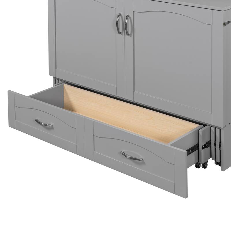 Space-Saving Full Size Murphy Bed with Drawers, USB Ports, and Pulley Design in Gray