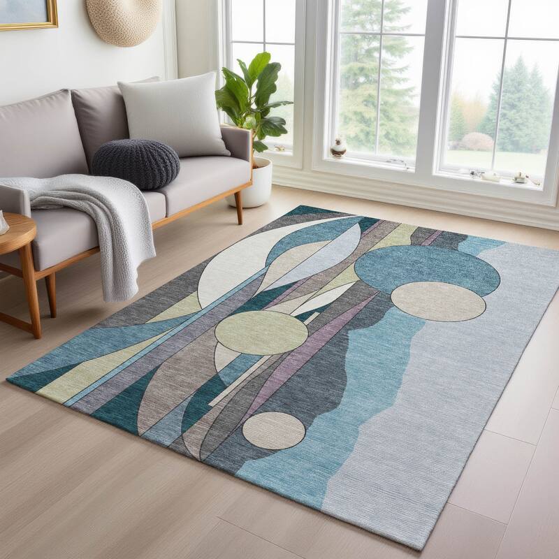 Machine Washable Indoor/ Outdoor Contemporary Retro Chantille Rug