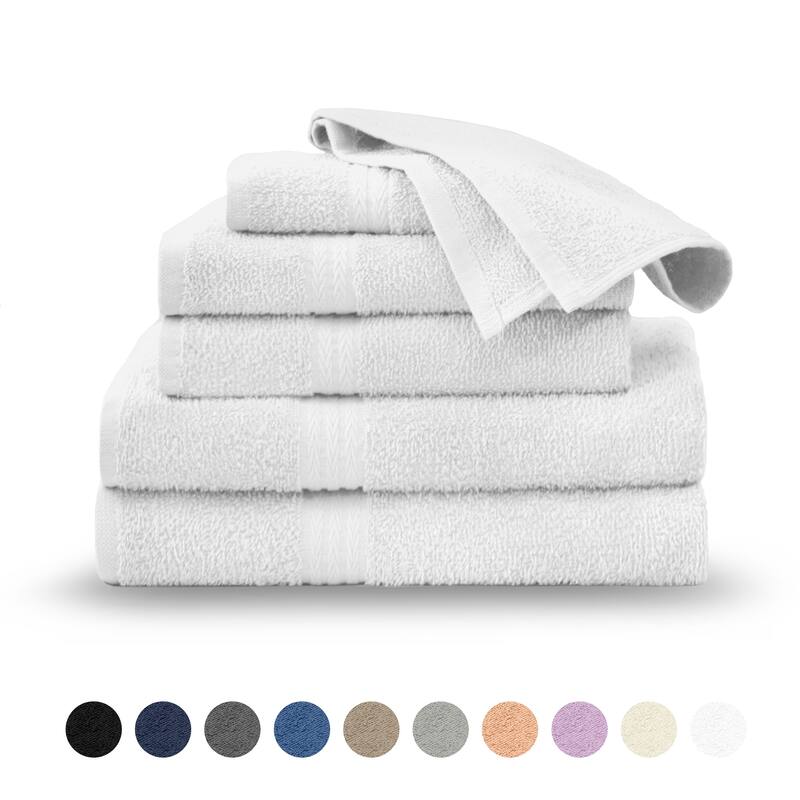 Superior Miami 100% Cotton 6-Piece Towel Set - Lightweight & Quick Drying - 6-Piece - White