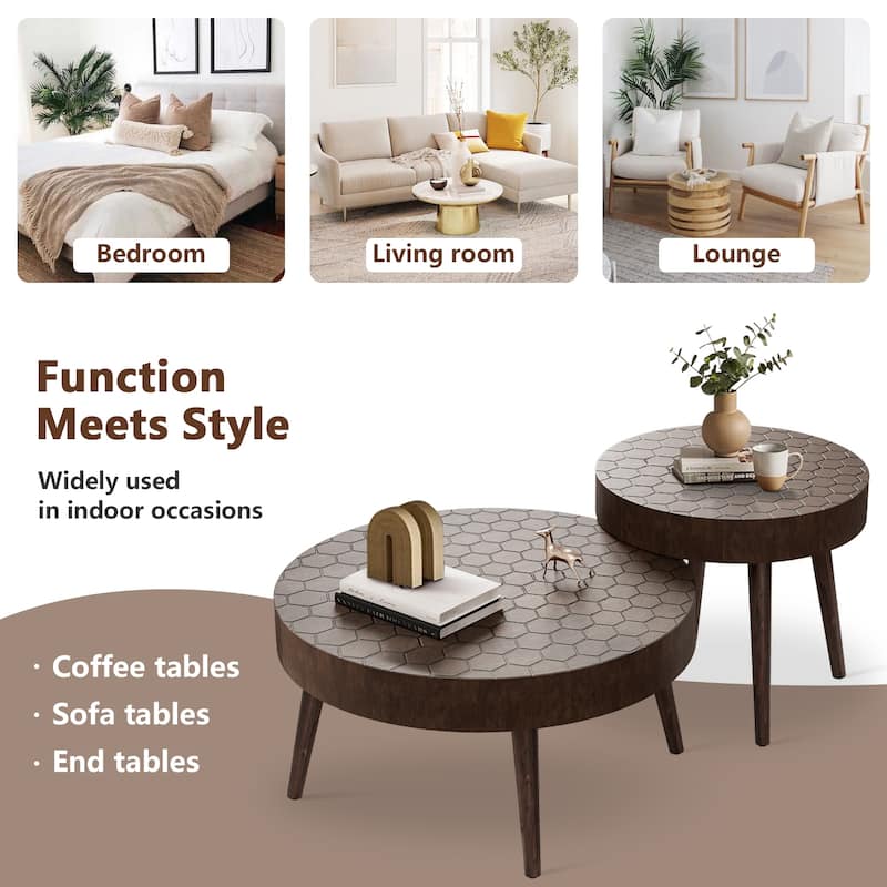 COSIEST Rustic Brown Solid Wood Coffee Table for Living Room