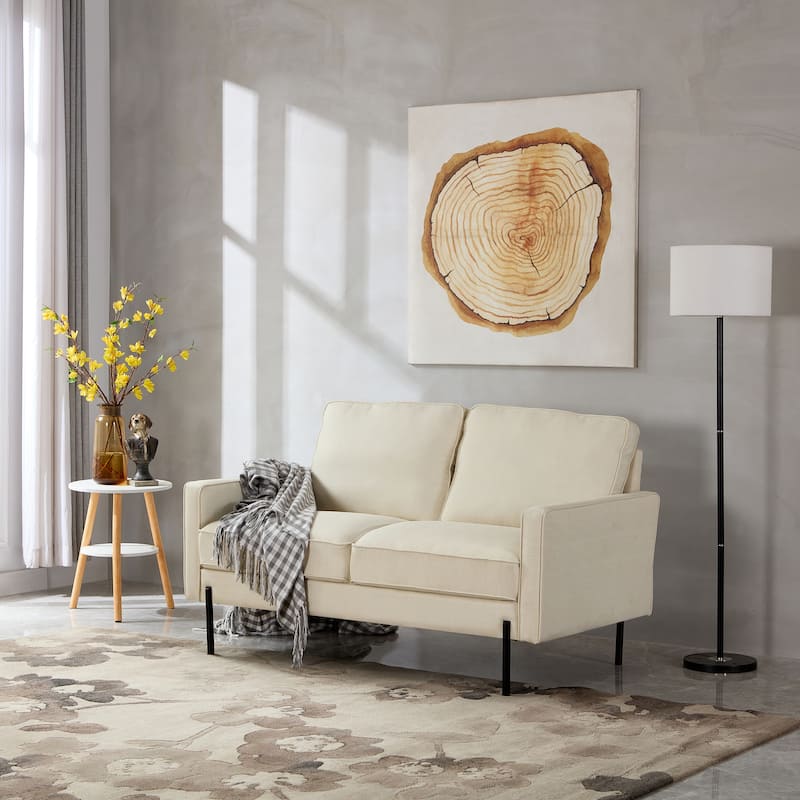 Snowhill 57''W Modern Linen Loveseat, 2-Seater, Matte Black Metal Legs - Natural Beige