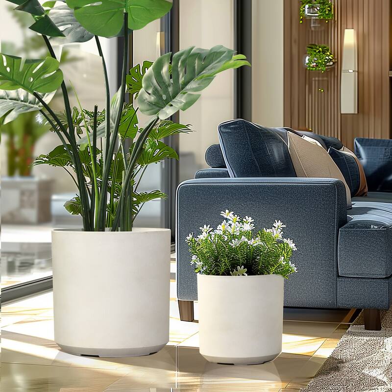 2-Piece HDPE Round Plastic Pot Planters Set