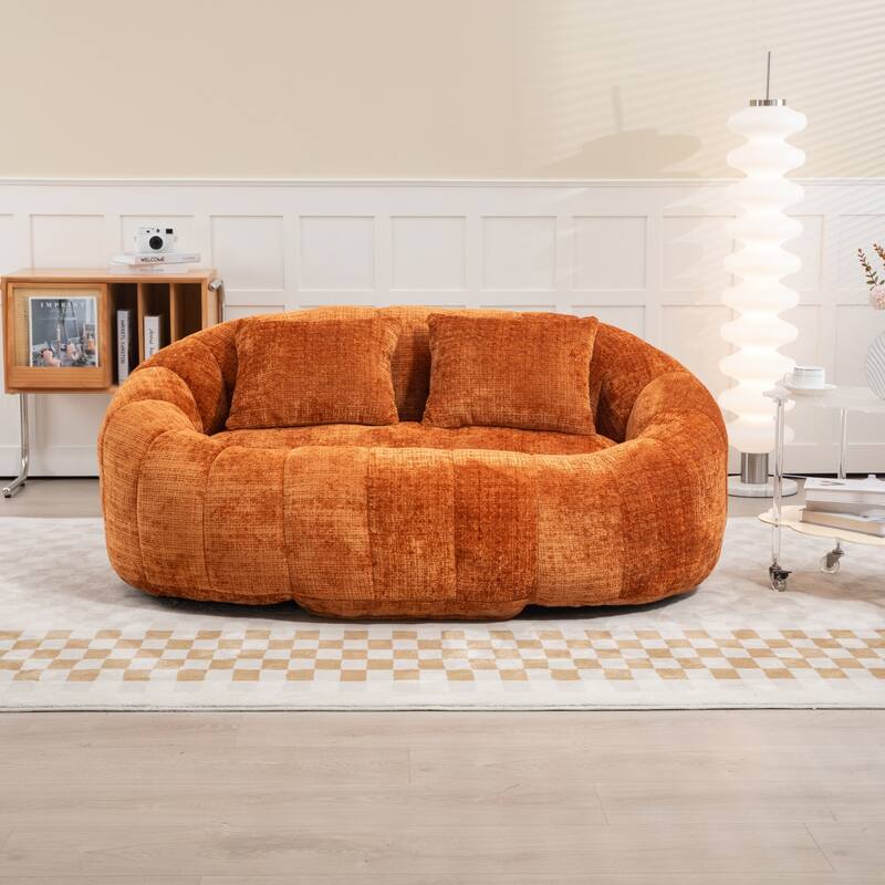 Modern Chenille 2-Seater Bean Bag Chair with 2 Pillows