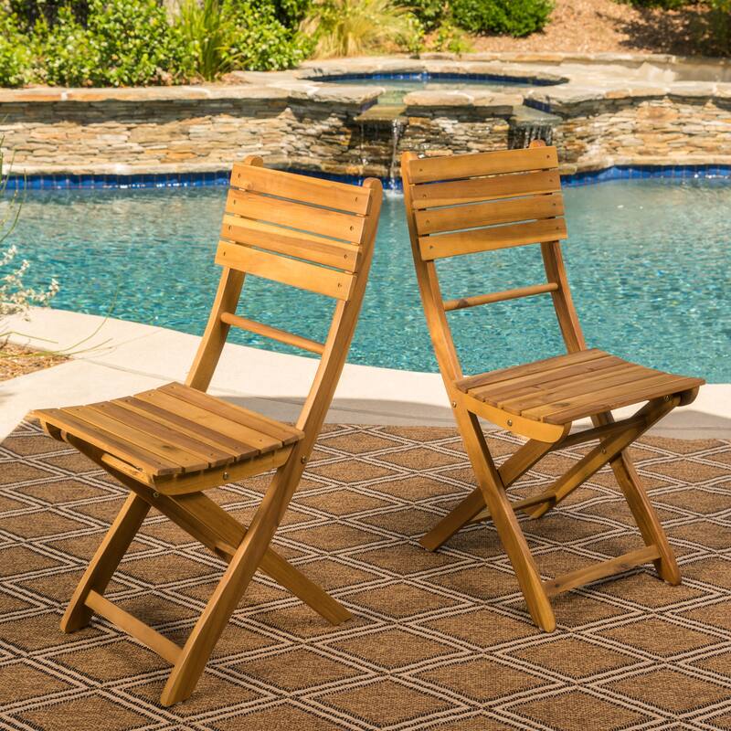 Roomfitters Outdoor Acacia Wood Folding Dining Chairs Set of 2/4 with Slatted Seat and Backrest for Patio or Garden