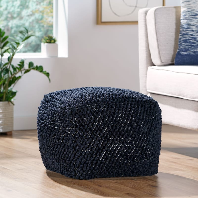 Stekar Boho Handcrafted Tufted Fabric Cube Pouf by Christopher Knight Home - Navy Blue